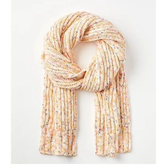 Loft Cream/Yellow Multicolor Knitted Flecked Rectangle Scarf  12” x 74” - Picture 1 of 8